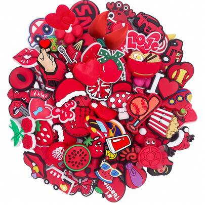 10/20/30 buc. Pandantive pentru pantofi seria roșie, aleatorii, pentru decorarea pantofilor DIY, calitate premium, accesorii pentru pantofi, sandale cu bule, decorațiuni pentru pantofi din PVC, accesorii pentru genți de plajă, cadou excelent pentru adolescenți, bărbați, femei și adulți.