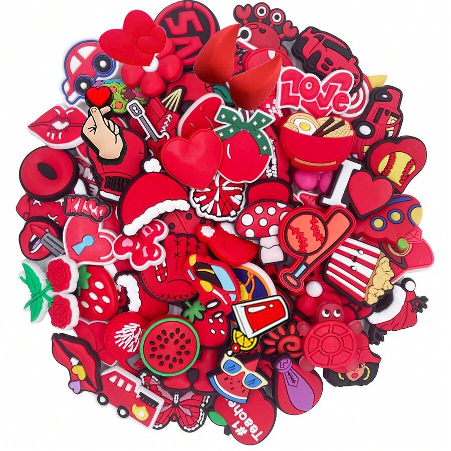 10/20/30 buc. Pandantive pentru pantofi seria roșie, aleatorii, pentru decorarea pantofilor DIY, calitate premium, accesorii pentru pantofi, sandale cu bule, decorațiuni pentru pantofi din PVC, accesorii pentru genți de plajă, cadou excelent pentru adolescenți, bărbați, femei și adulți.