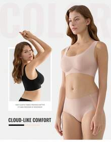 New Women Plain Color No Underwire Soft Wide Shoulder Straps Bras Full Coverage Everyday Bra Wireless - Beige - View 5