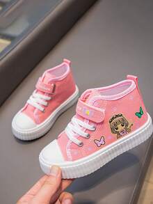 1 Pair Kids Cartoon Print High Top Canvas Sneakers, Unisex Indoor & Outdoor Athletic Shoes,Children/Girls' Non-Slip New Soft Bottom High Top Canvas Casual Sports Sneakers