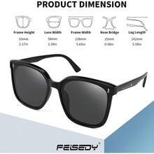 ¡RecomendadoFEISEDY Vintage Gafas de sol polarizadas de gran tamaño para mujeres hombres cuadrado de moda clásico simple lentes de sol B2758¡Top de Temporada - 009 Montura verde transparente y lente gris - Ver 10