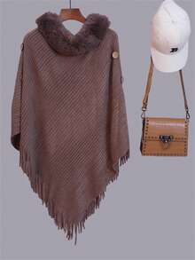 1 Stück neue einfarbige gestrickte Schal mit Fransen, dick, warm, elegant, modisch, weich, flauschig, hochwertiger vielseitiger breiter Umhang, geeignet für tägliche Winterbekleidung