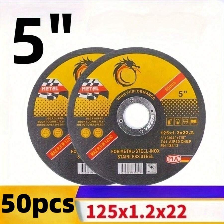 5pcs/10pcs/20pcs/50pcs 5 Inch/125mm Stainless Steel Cutting Discs, 22mm Arbor Hole, 1.2mm Thickness, Metal Grinding Wheels - Black - View 1