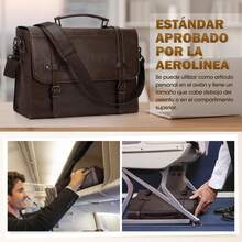 Portafolio para Hombre de 17 Pulgadas - Maletín Impermeable de Cuero y Cuero Sintético, Vintage, con Bandolera Ajustable, Antirrobo y Compartimento para Laptop - Nuev Café - Ver 7