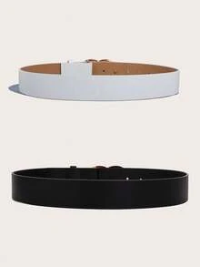 2pcs Brown & Black Basic Waist Belt, Suitable For Daily Commute - Multicolor - View 3