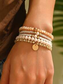 Set de 10 piezas de pulseras minimalistas y creativas con cuentas, set de pulseras de accesorios versátiles de moda casual