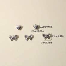 10个优雅银色蝴蝶结心形配件，手工DIY珠宝材料，可用于制作手链、项链、吊坠、钥匙扣等，创意手工装饰配件 - 彩色 - 查看 5