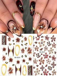 2 Stücke 3D Leopard Muster Hibiskus Blumen Nagelaufkleber, charmantes Leopard Muster Hibiskus Lilie Nagelkunst Design, selbstklebende Nagelaufkleber, Y2K süßes Design, elegante Nageldekoration, DIY Nagelstudio Zubehör, Nagelbedarf - Verschiedenfarbig - Übersicht 13