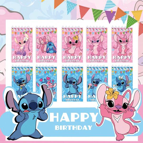 Disney 10pcs Stitch Notebook, Stitching Coil Notebook, Cute Memo Book, Can Be Used As A Party Gift For Friends And Family