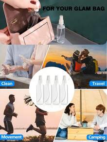 4个/1个旅行喷雾瓶 - 喷雾细腻，防漏，可重复使用塑料容器，适用于化妆品、精油、洗发水、洗手液和防晒霜，低致敏性，不含PVC，透明外包装，配白色泵头和喷嘴，是旅行和居家使用的理想之选，旅行乳液瓶 - 無色 - 查看 5