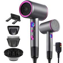 带扩散器的吹风机，专业离子吹风机，强力快速干燥低噪音吹风机，带 2 个集中喷嘴 1 个扩散器附件，适用于家庭沙龙旅行，黑色 - 美規A型插(110-127V) - 查看 3