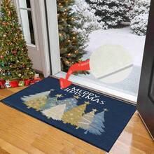 1 pièce Tapis de cuisine, de porte, de salle de bain, de chambre à coucher, de salle à manger, décoration de maison, décoration de fête, décoration de Noël, en matériau imitation cachemire doux avec motif d'arbres de Noël colorés sur fond rouge et bleu, avec support en TPR, long/court - Multicolore - Voir 9