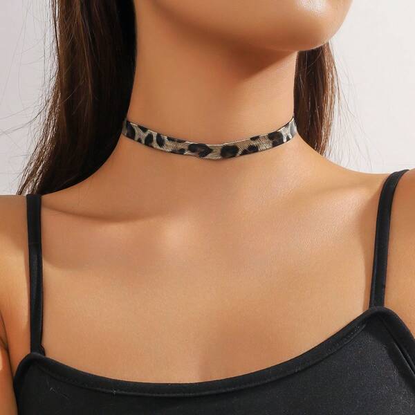 1 buc colier pentru femei, simplu și versatil, cu imprimeu leopard, elegant și potrivit pentru petreceri zilnice și de seară
