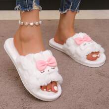 Open Mouth Rabbit Plush Warm Slippers, Women Soft Furry Anti-Slip Indoor House Slippers For Autumn Winter, Thick Bottom Outdoor Wear Bedroom Slippers,Christmas,Fluffy Slippers - Pink - View 9