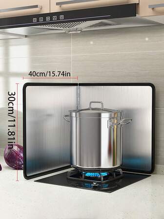 1, Double-Piece Stainless Steel Splash Screen - Heat-Resistant, Non-Stick Kitchen Stovetop Protector - Foldable Panel Suitable For Home, RV, Camping