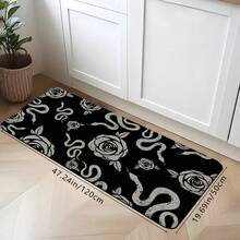 1 Pieza Felpudo con Patrones de Rosa y Serpiente, Alfombra de Poliéster Absorbente y de Secado Rápido Adecuada para Decoración Interior y Exterior del Hogar, Dormitorio, Baño, Cocina y Comedor, para Regalos de Cumpleaños, Suministros para Fiestas, Decoración de Festivales, Vacaciones y Patios