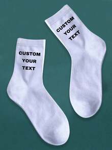 1 Pair Customized Photo Boat Socks, Funny Face Printed Socks, Personalized Image Couples Socks, Anniversary Birthday Gift - White - View 2