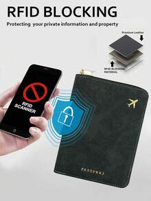 1 件 PU 皮革旅行护照夹，RFID 屏蔽多功能便携式护照夹文件整理钱包，带拉链，多卡槽