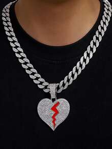 1 件项链水钻镶嵌破碎字母破碎心形面板吊坠项链感觉风格男士链式迈阿密项链男士 15 毫米冰晶嘻哈珠宝万圣节 - 吊墜項鍊 - 查看 11