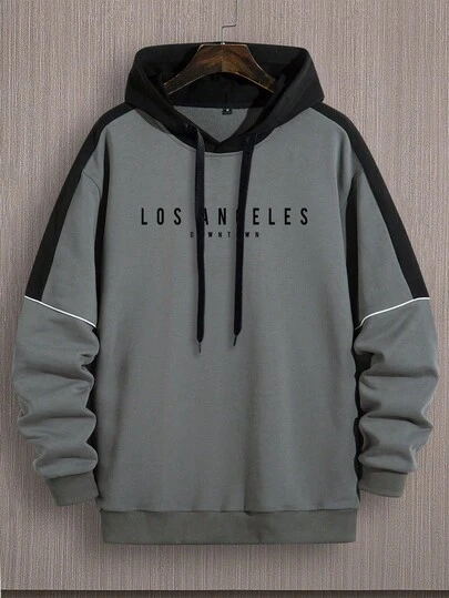 男士时尚美式撞色字母印花卫衣，秋冬款，长袖上衣