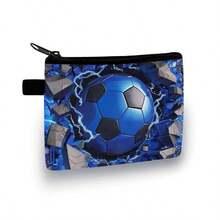 酷炫足球主题零钱包，色彩缤纷，节日足球印花，休闲风格，涤纶材质 - 彩色 - 查看 9