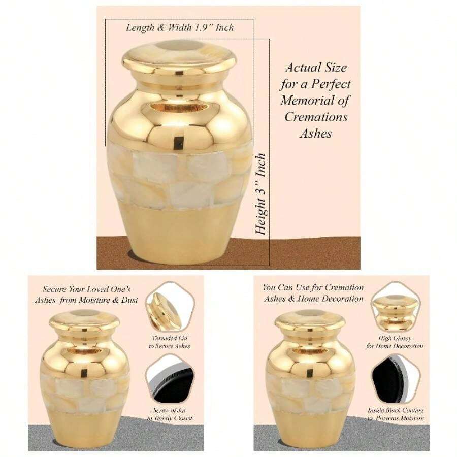 - Urn Ashes Adult Male Female Memorial Gifts, Ashes Keepsake L Aluminium Metal With Classic MOP Theme Velvet Box Handcrafted Memorial Box Funeral, 3 Cu In