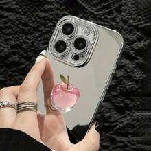 Crystal Apple Transparent Mirror Phone Case For IPhone 17 Air/16 15 14 13 12 Pro Max/17 16 15 14 Plus 13 12 11pro Protective Case With Glitter Lens Protection And Makeup Mirror, Drop-Resistant And Durable, Beautiful And Gorgeous - 銀色 - 查看 5