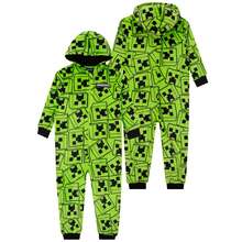 Minecraft | Creeper Mosaic Boys' Hooded One Piece Sleep Suit | Kids' PJs | Fast UK Delivery Shipping | Trusted UK Seller | Great Gift For Kids | Perfect For Halloween, Birthdays And Christmas - Green - View 5