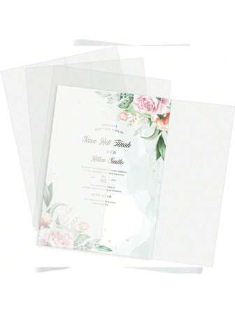 130 יחידות/100 יחידות/50 יחידות נייר סולפט מיוחד שקוף למחצה מתאים למעטפות נייר קראפט של הזמנות 5x7 אינץ', נייר קראפט מקופל מראש להזמנות לחתונה, מעטפות הזמנה לחתונה שקופות שאינן מודפסות, ועטיפות של כרטיסי הזמנה לחתונה, מתנות לתינוקות ויום הולדת.