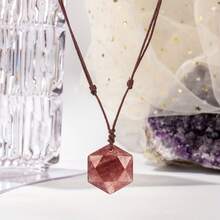 1 Piece Natural Stone Hexagonal Star Pendant Necklace - Handwoven Adjustable Bohemian Style Jewelry, Includes December Birthstone, Multiple Color Options, Suitable For Women's Holiday Party Gifts And Casual Outfits, Unique Texture Treatment - 東陵石 - 查看 9