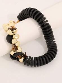 1 chiếc vòng cổ thiết kế độc đáo màu tương phản, lát gỗ + vòng cổ dệt hạt vàng, điểm nhấn thời trang - Nhiều màu - Xem 4