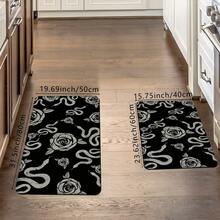 1 Pieza Felpudo con Patrones de Rosa y Serpiente, Alfombra de Poliéster Absorbente y de Secado Rápido Adecuada para Decoración Interior y Exterior del Hogar, Dormitorio, Baño, Cocina y Comedor, para Regalos de Cumpleaños, Suministros para Fiestas, Decoración de Festivales, Vacaciones y Patios