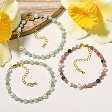 1pc Casual Elegant Natural Stone Burmese Jade Faceted Cube, Amazonite Faceted Round Beads & Pearl Adjustable Bracelet, Suitable For Women Daily Wear, Birthday, Valentine's Day Gift