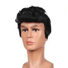 1 szt. Modna męska czarna falowana peruka disco, peruka z włókien chemicznych do cosplayu gwiazdy rocka z lat 50., odpowiednia do noszenia na co dzień, na urodziny, występy, włókno odporne na ciepło, do odgrywania ról, na Halloween, na święta Bożego Narodzenia, na imprezy, festiwale muzyczne, wesela, tańce