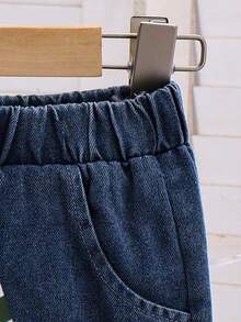 2 件套男童休闲条纹长袖运动衫和牛仔长裤套装，春秋季 - 軍綠色 - 查看 7