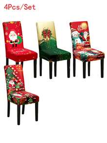 1pc/4Pcs Christmas Chair Cover, Christmas Atmosphere Decoration High Back Stretch Dining Chair Cover, Christmas Home Decor Chair Cover,Merry Christmas, Christmas Ddecorations, Christmas Party Supplies (Due To Different Production Batches, The Pattern Position And Direction Are Random)