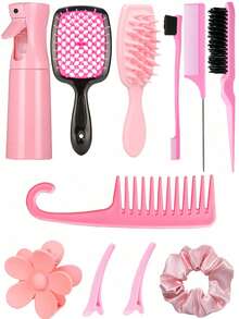 11pcs/Set Multi-Functional Hair Styling Tool Kit, Includes Scalp Massager Comb, 200ml High Pressure Spray Bottle, Detangling Comb, Hair Scrunchies, Suitable For All Hair Types And Women, Great Gift For Girlfriend/Family, Hair Styling Kit, Hair Tool Kit, Hairstyling Set, Hair Accessories ,Hair Styling Tools - Multicolor - View 10
