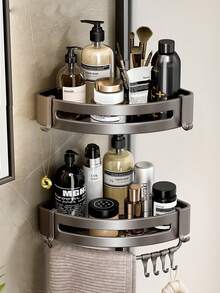 1pc Punch-Free Triangle Rack, Corner Shelf With Hooks, Dormitory Storage Rack,Shower Caddy, Storage Shelf For Bathroom & Kitchen,Balcony Storage Rack,Autumn New Arrivals,Christmas Gift - Triangle - View 1