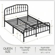 Butterslay Metal Platform Storage Bed Frame 12 Slats Arched Headboard Footboard No Box Spring Required 450/800lb Capacity Easy Assembly Twin/Full/Queen, Black/White/Antique Gold - 黑色 - 查看 7