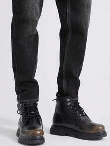 CAMEL CROWN Men's Straight Jeans Slim Fit Stretch Casual Wide-Leg Pants American High Street Style - Black and Gray - View 3