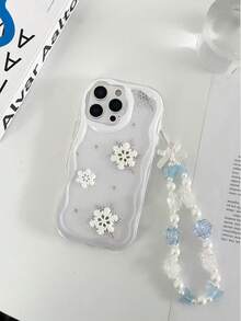 Funda de teléfono a prueba de golpes con textura de crema, borde ondulado, brillo de aceite, decoración de muñeco de nieve y copo de nieve pintada en 3D, con pulsera hecha a mano con cuentas, compatible con iPhone 17pro/17Air/17/17promax16/11/16pro/16plus/16promax/16e/15Promax/13/14/12/XS/XR/7G/8P, compatible con Galaxy, compatible con Redmi - Multicolor - Ver 9