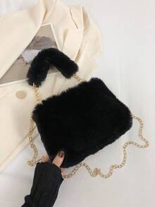 New Design Of Women's Ins Small Field Crossbody Bag Fashion Chain Fur Bag, Autumn And Winter Korean Version Of Small Square Bag - Black - View 8