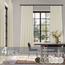 4 Panels Pinch Pleated Curtains Natural Linen Pinch Pleat Back Tab Semi-Shading Drapes With Hooks Rings Window Curtains Home Decor - Off White - View 13