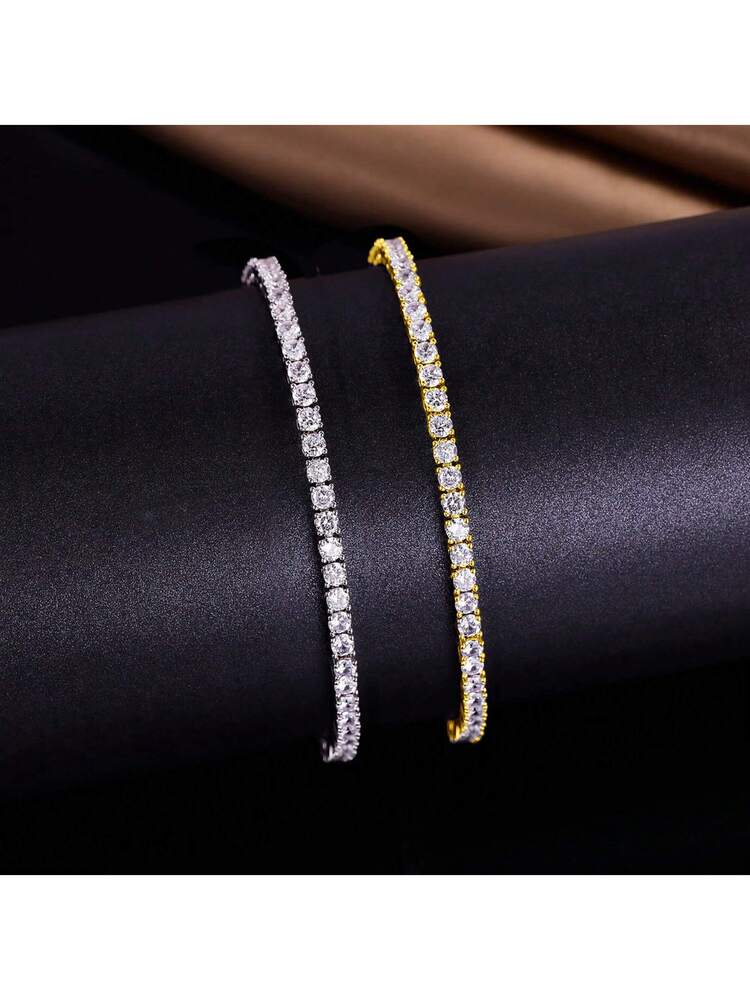 MDFUN 2pcs 14K White Gold/Gold Plated 3mm Cubic Zirconia Classic Tennis Bracelet, Unisex | Size 6-8 Inches