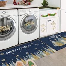 1 pièce Tapis de cuisine, de porte, de salle de bain, de chambre à coucher, de salle à manger, décoration de maison, décoration de fête, décoration de Noël, en matériau imitation cachemire doux avec motif d'arbres de Noël colorés sur fond rouge et bleu, avec support en TPR, long/court - Multicolore - Voir 7