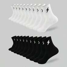 10 Pairs Of Personalized Street Style Black And White Five-Pointed Star Casual Socks, Simple And Fashionable, Versatile , Comfortable Business Casual Long Socks, Suitable For Sports, Warm In Autumn And Winter, Mid-Calf Couple Long Socks.