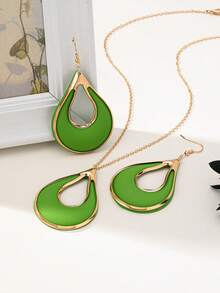 Bộ 3 món trang sức vòng cổ và khuyên tai kim loại hình giọt nước tối giản, thiết kế thanh lịch dành cho nữ - Đỏ - Xem 16