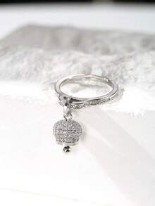 1 pezzo Anello elegante con campanellino in rame e zirconia, regolabile in dimensione, grazioso