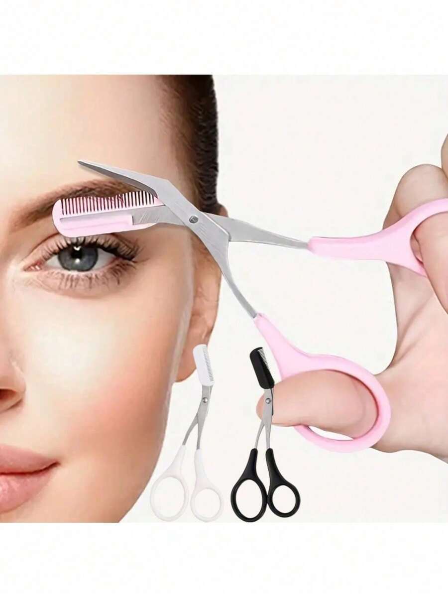 1 件不锈钢精密眉剪带梳子 - 迷你修饰工具，打造完美眉毛，无需电源 - 粉色 - 查看 1