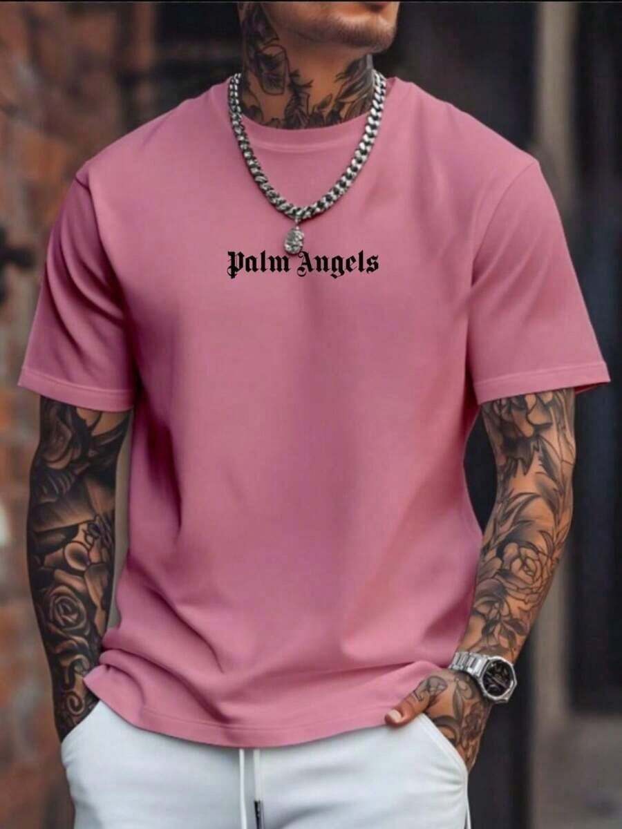 Camiseta Masculina Palm angel Blusa Importada Camisa 100% Algodao premium estampa em Alta - Rosa Bebê - Visão 1